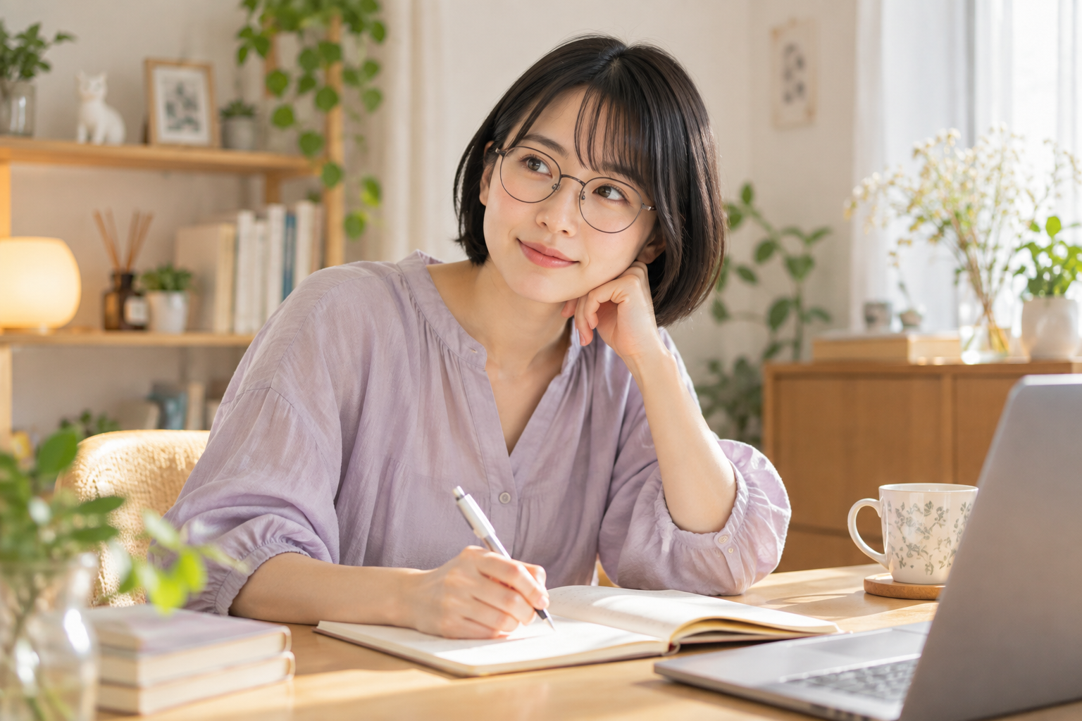 ノートに問い合わせ前の質問を整理するボブヘアの成人女性